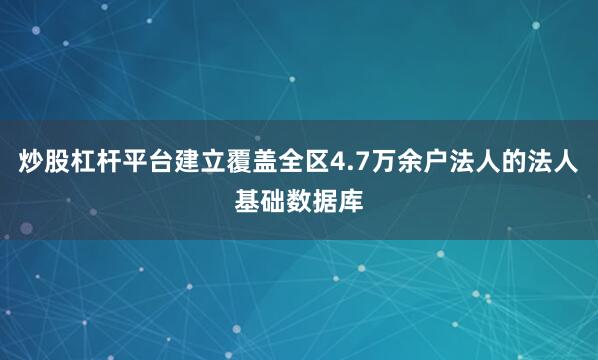 炒股杠杆平台建立覆盖全区4.7万余户法人的法人基础数据库