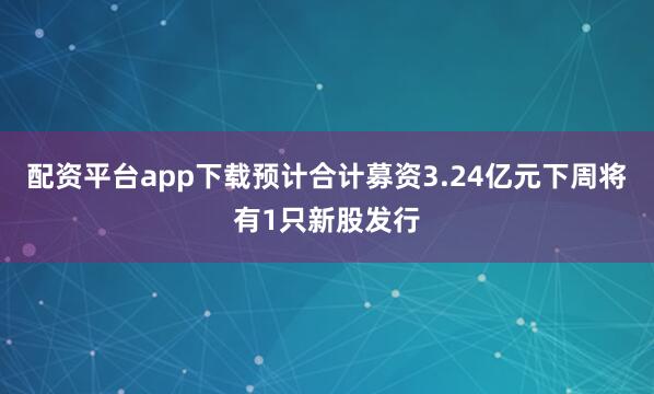 配资平台app下载预计合计募资3.24亿元下周将有1只新股发行